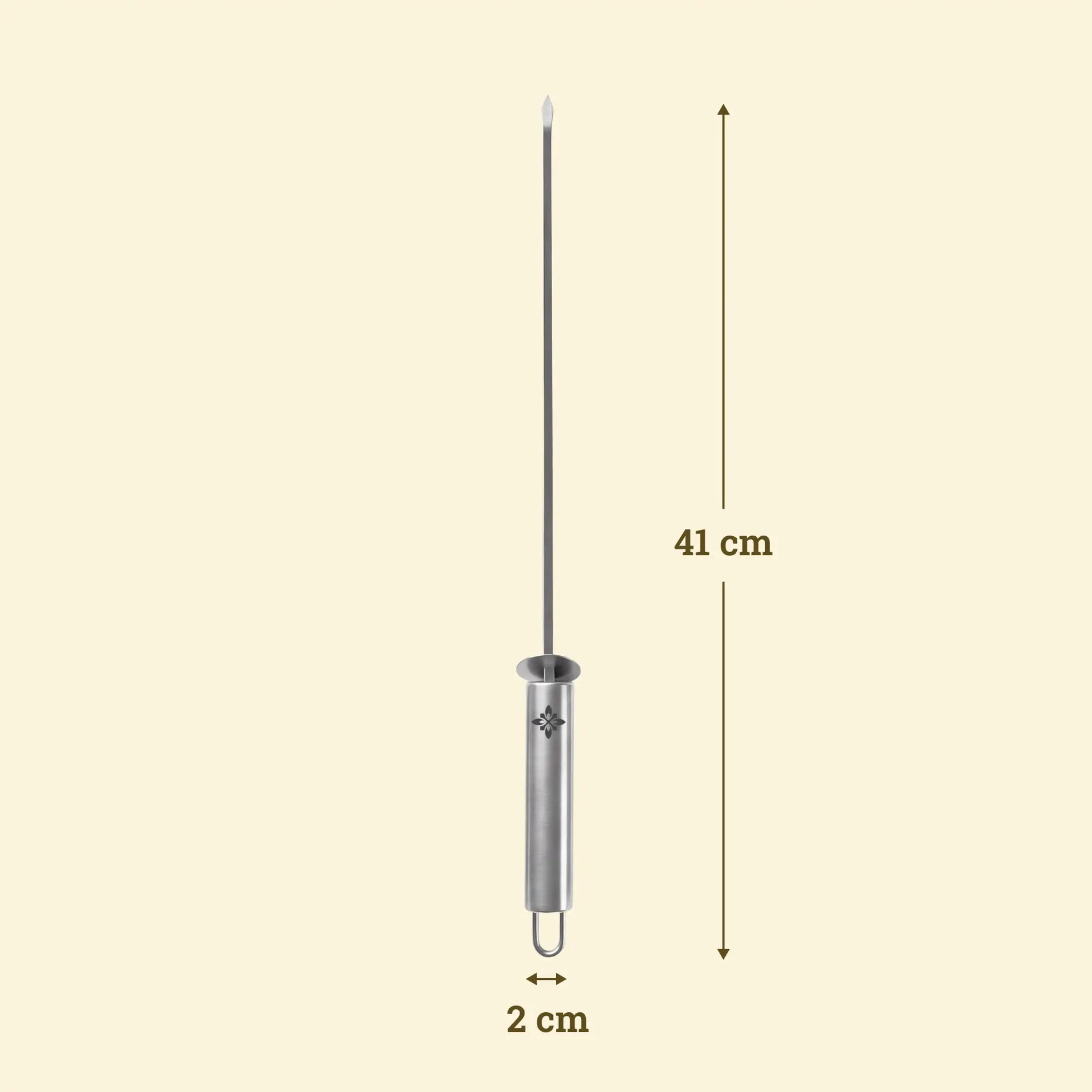 Brochette en inox Vivaplancha avec dimensions de l'ustensile.