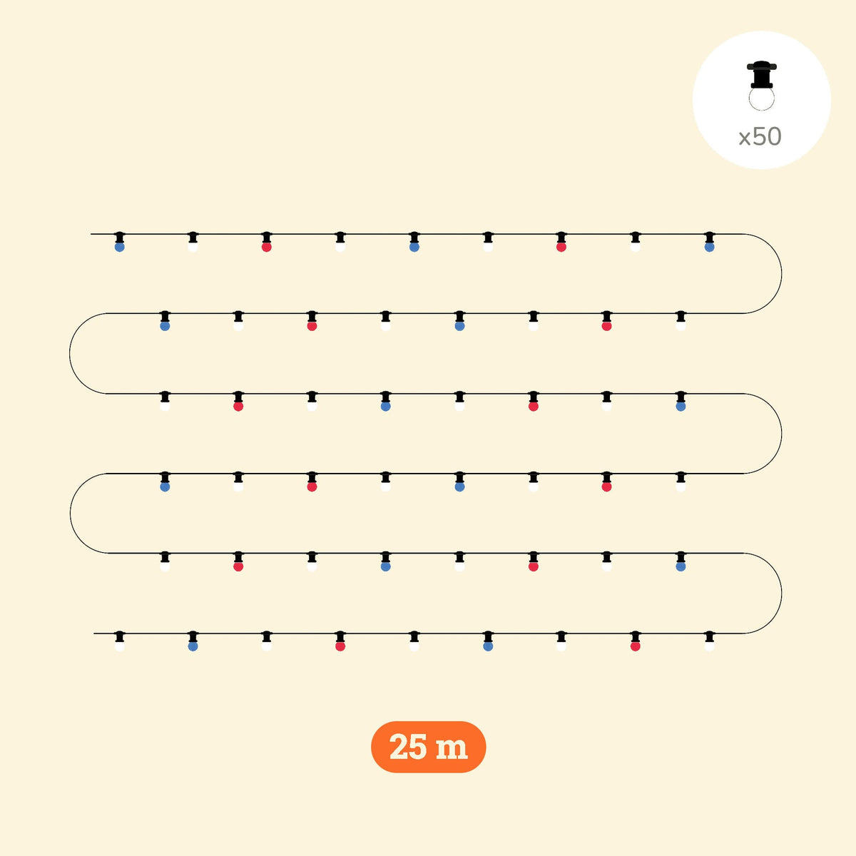 Guirlande lumineuse d’extérieur de 10 mètres avec 20 ampoules rondes transparentes sur câble noir, parfaite pour décorer terrasses, pergolas ou jardins avec une lumière douce et élégante.