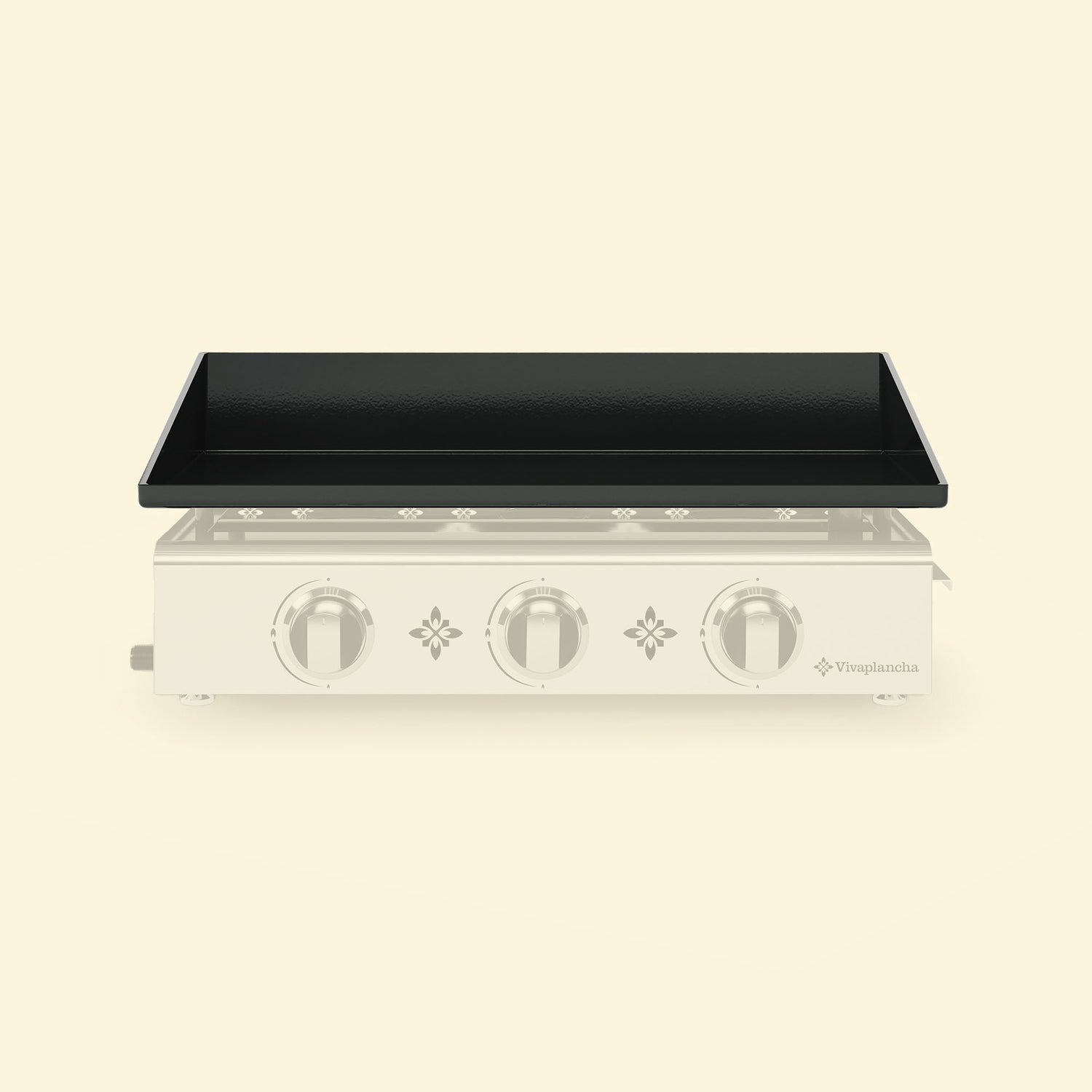 Plaque de cuisson émaillée noire pour plancha 3 feux Vivaplancha, présentée de face sur fond beige.