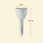 Spatule d'entretien en inox Vivaplancha avec dimensions de l'ustensile.